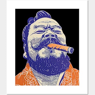 Puff Sumo: Smoking a Fat Robusto Cigar  on a dark (Knocked Out) background Posters and Art